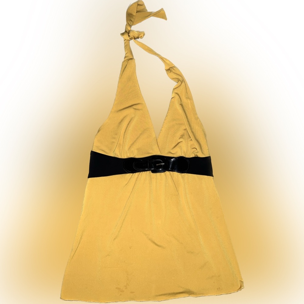Candie's Mustard Halter Top With Black Buckle